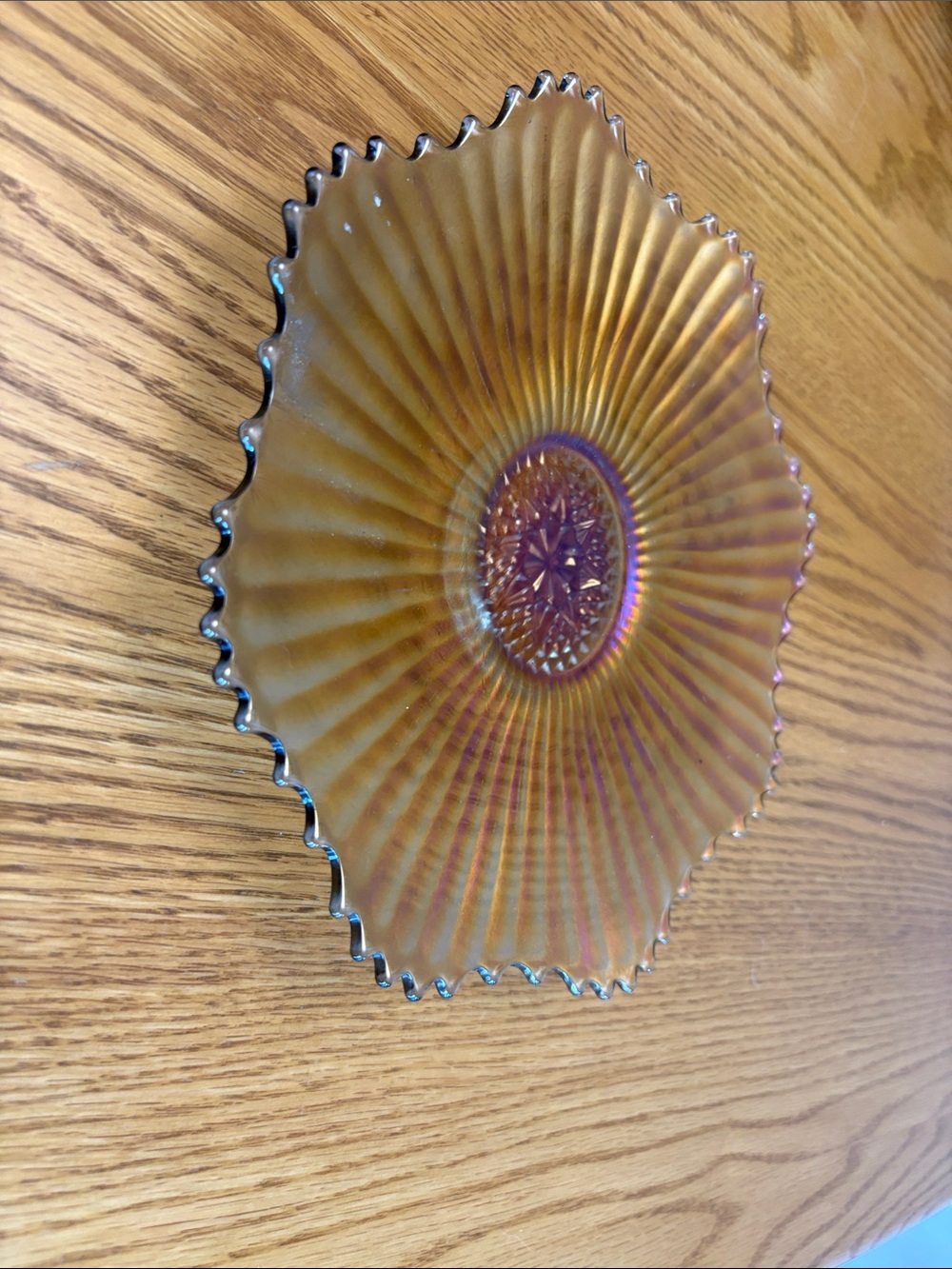 Iridescent Carnival Glass Decorative Bowl - Gold